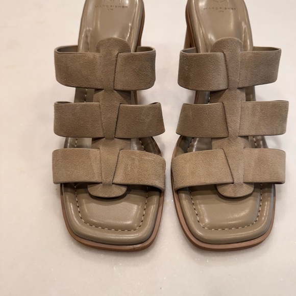 Marc Fisher LTD Louisa Leather Block Heel Slip On Sandals Gray Size 10 NEW - Picture 2 of 10